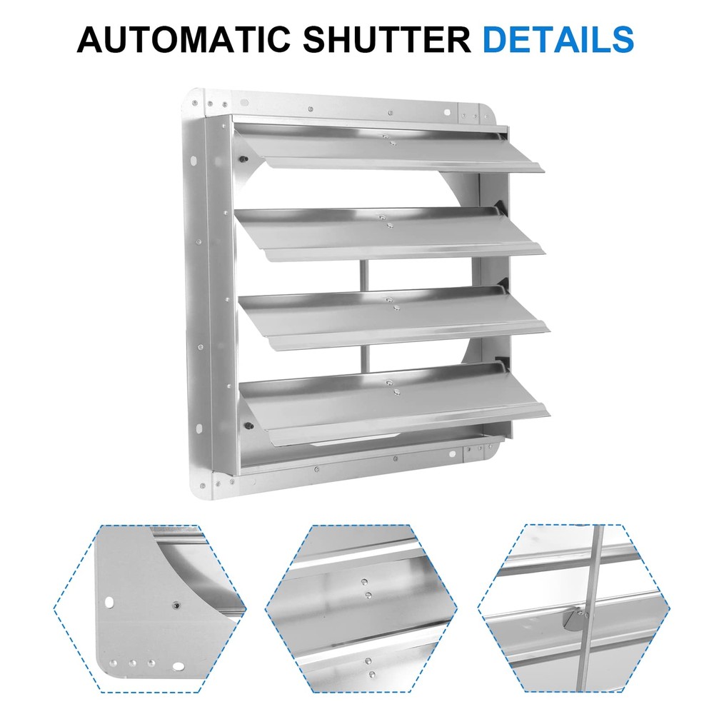 16-Inch Square Automatic Gravity Shutter Louver Vent Silver 1-Pack