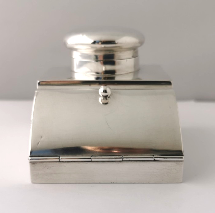 Rare Solid Silver Inkwell & Double Stamp Box Combination - Chester 1903