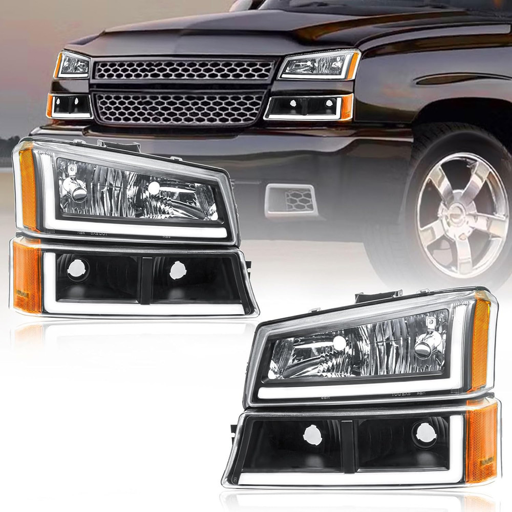 LED DRL Headlights Assembly Compatible with 2003-2006 Chevy Silverado/2003-2006