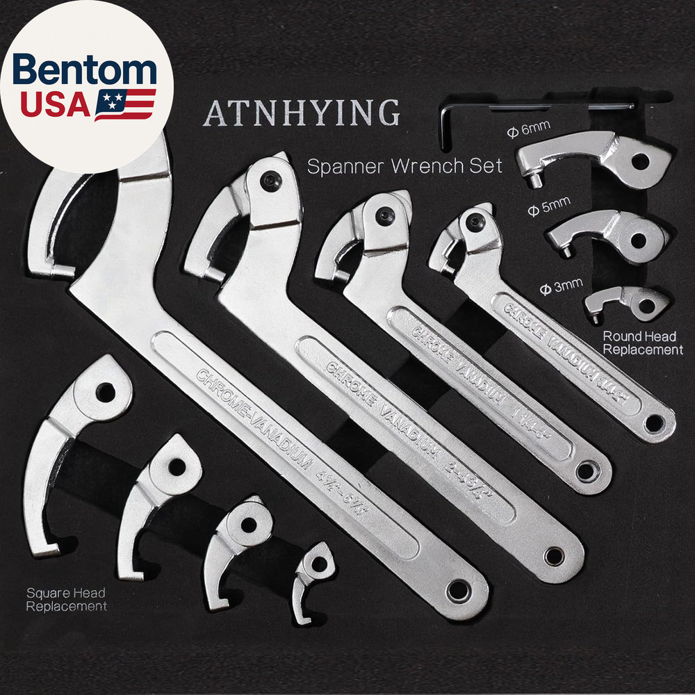 12Pcs Adjustable Spanner Wrench Sets with Replaceable Head, C-Shape Pin Hook Wre