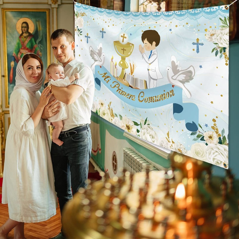 First Communion Decorations First Communion Backdrop Baptism God Bless Banner...