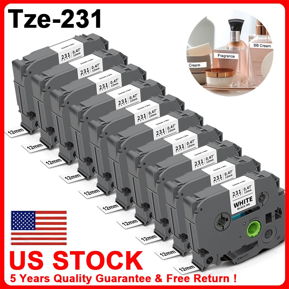 TZe-231 TZ-231 10PK For Brother P-Touch 12mm White Standard Laminated Label Tape