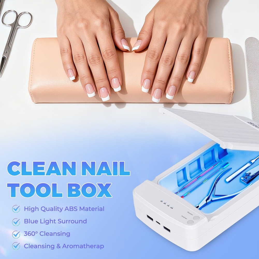 Nail Tool Cleaning with Blue Light, USB Portable Cleaner Machine, Nail Tips A...