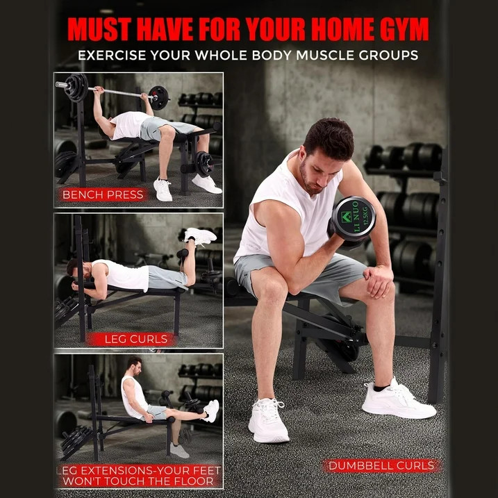 5-in-1 Multi-functional Adjustable Weight Bench 900Lb Foldable with Barbell Rack