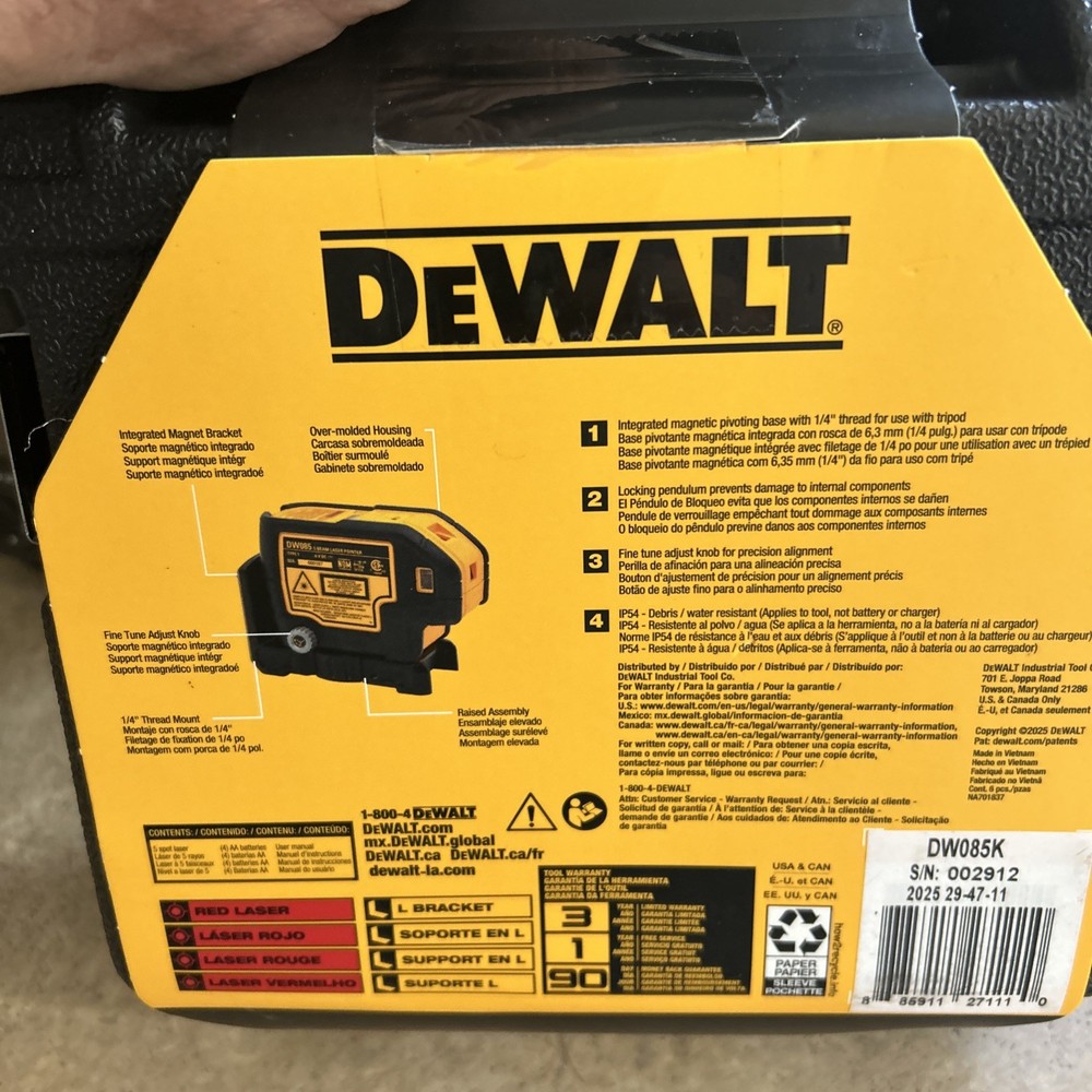 DEWALT (DW085K) Self-Leveling Laser Pointer, 5-Beam, Red