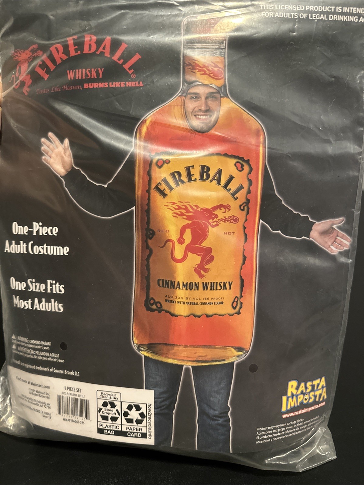 Fireball Cinnamon Whiskey Adult One Piece Costume Brand New