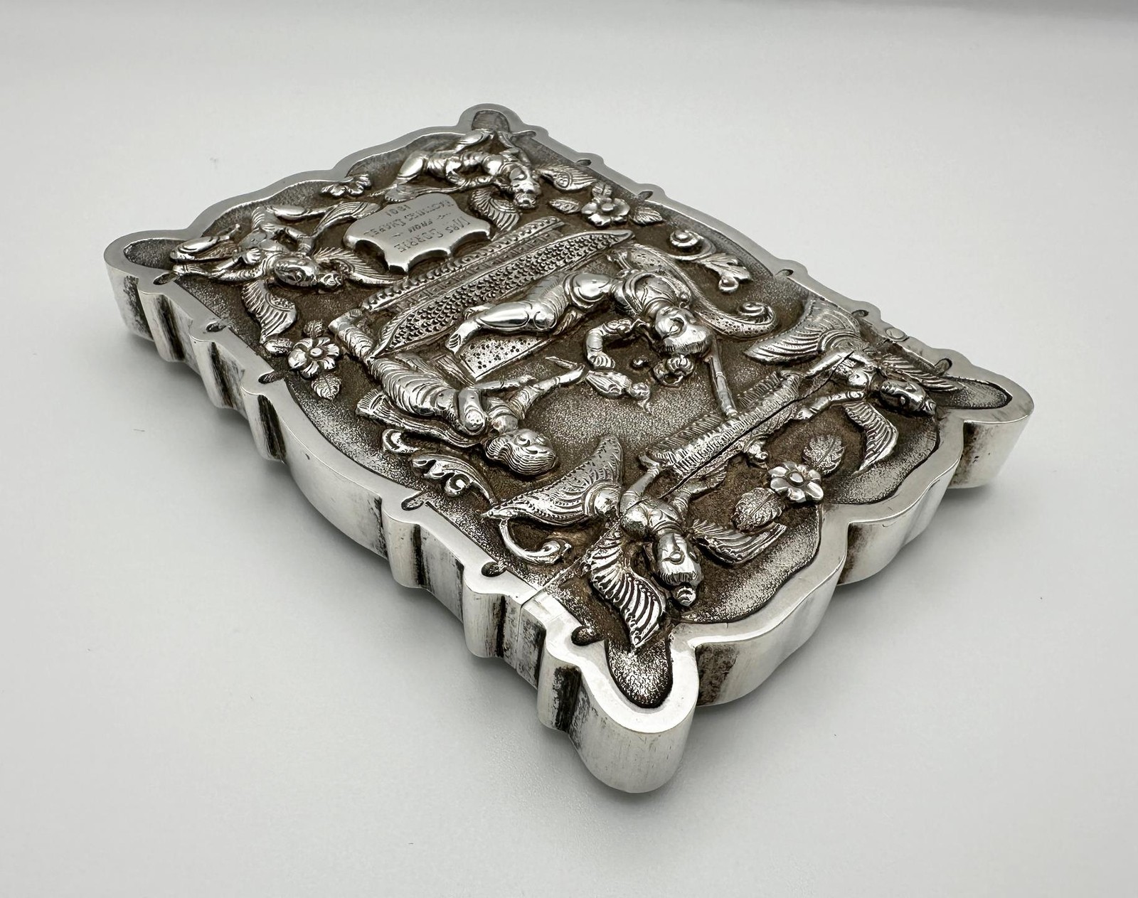 ANTIQUE INDIAN REPOUSE CARD CASE SILVER c1900 HASTINGS CHAPEL KOLKATA