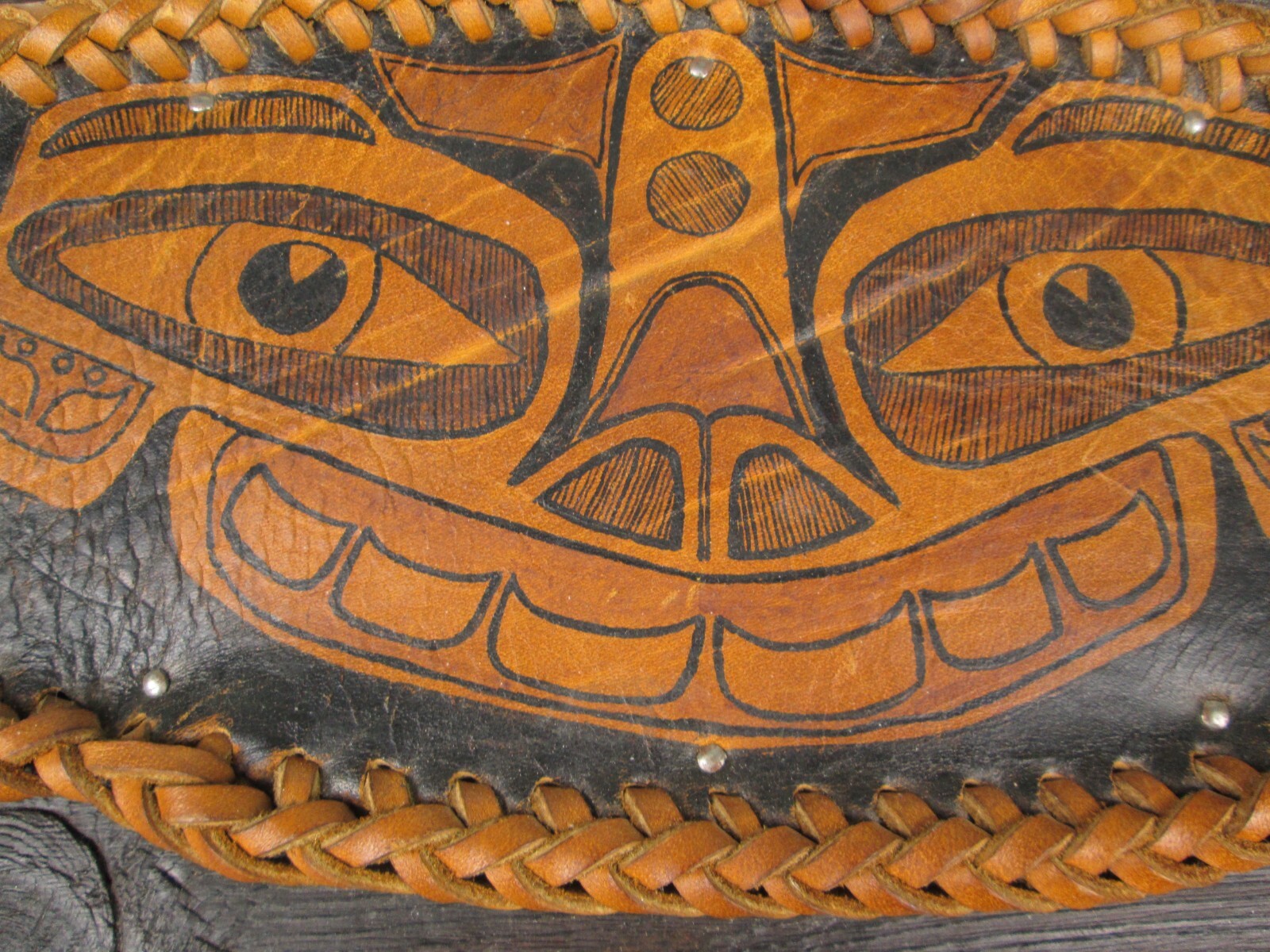 Tlingit Haida Sea Monster Painted Leather on Board 19 inch Long 8-1/2 Tall