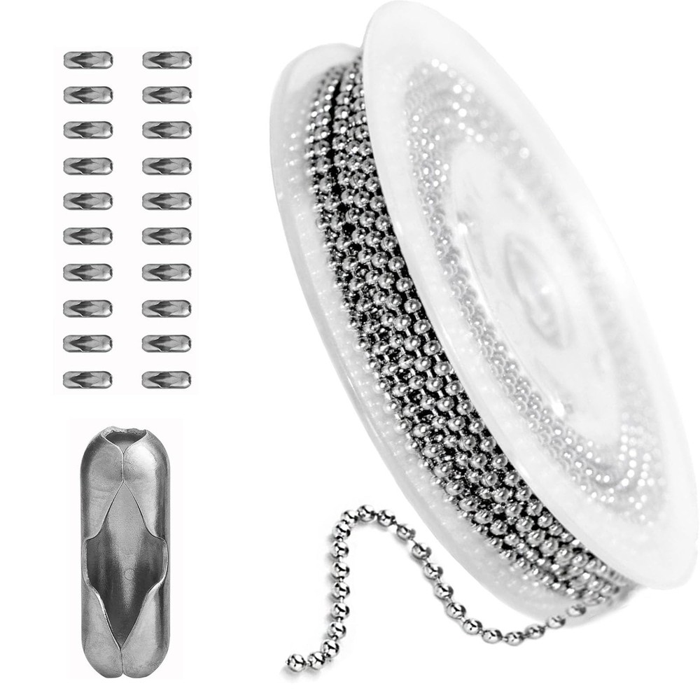 33ft Silver Ball Chain 2.4mm Pull Stainless Steel Bead