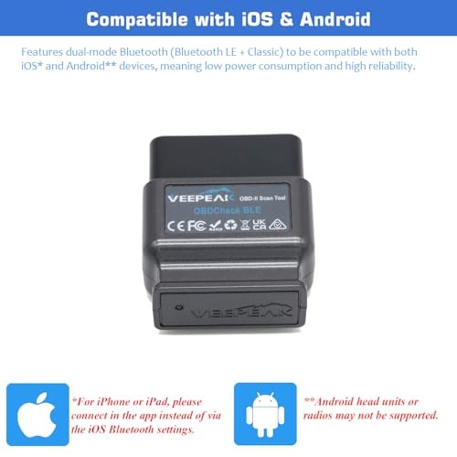 OBDCheck BLE Bluetooth OBD II Scanner for iOS & Android, Car Wireless Check