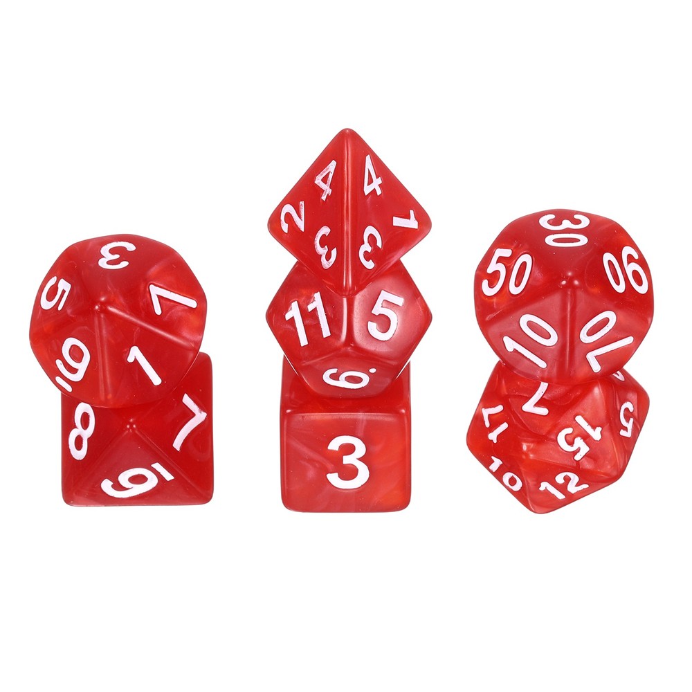 7Pcs Polyhedral Dice Set for Role Playing Games, Pearl Pattern Red