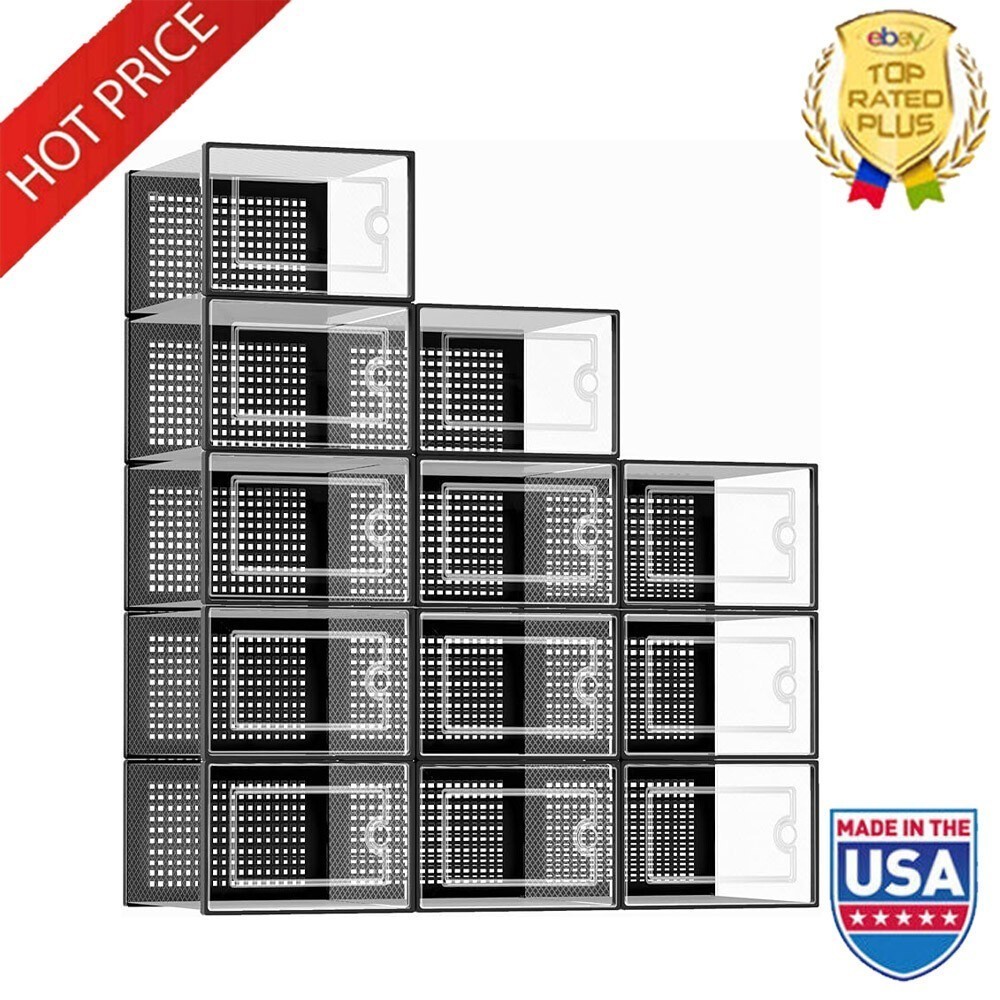 Shoe Storage Boxes Closet Organizers Clear Plastic Stackable Entryway 12 Pack US