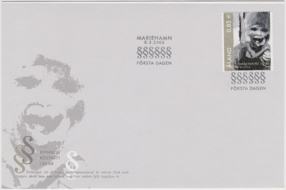 Aland FDC 2006, Women's Suffrage 100 Years, Mint