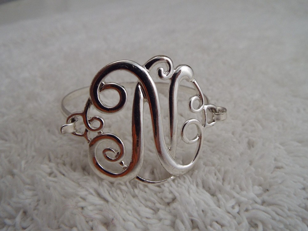 Silvertone Initial Monogram M Hinged Bracelet (G4)