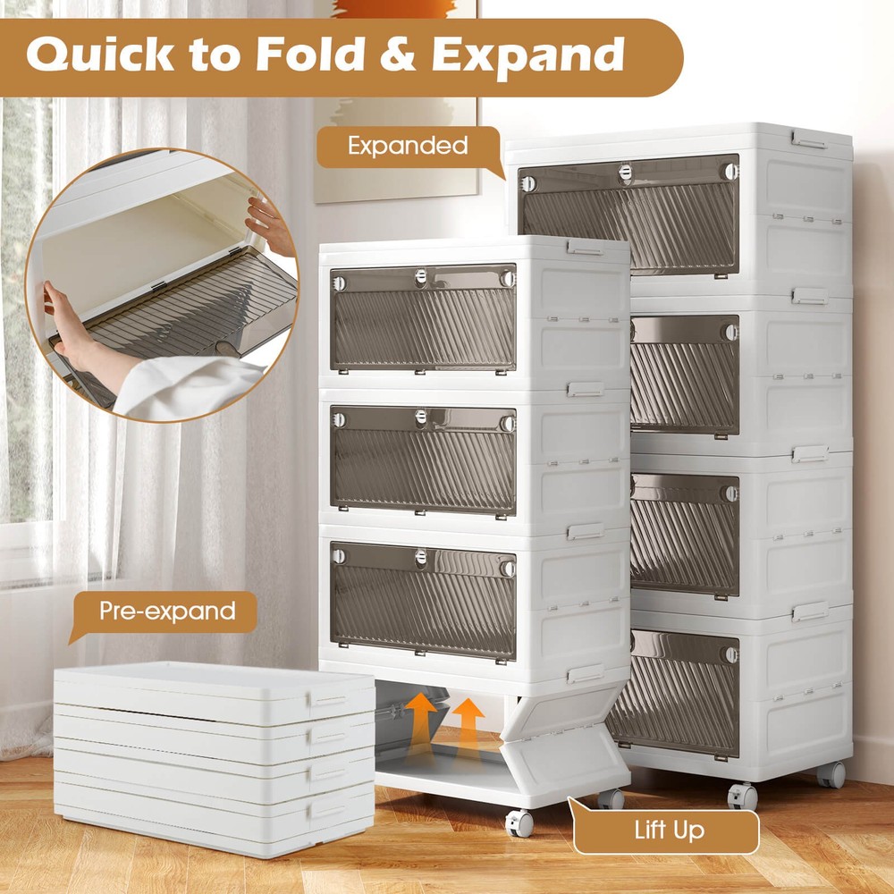 4-Tier Stackable Storage Bins 44-gal Collapsible Storage Boxes w/ Lid Organizer