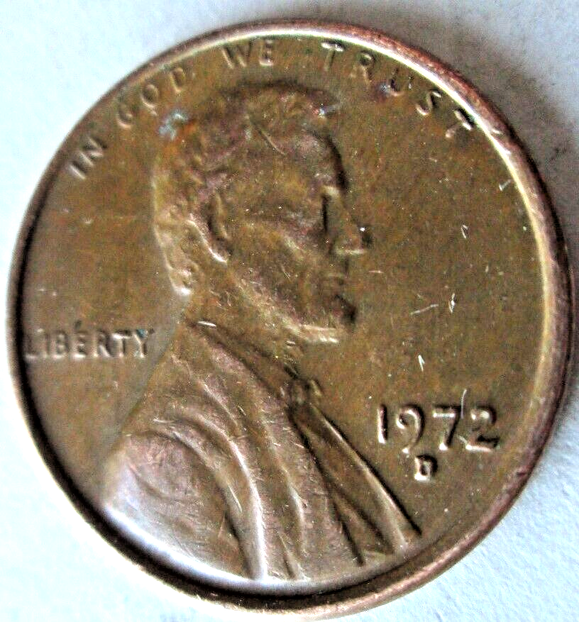 1972-D MEMORIAL CENT, MILD DIE CLASH ERROR, BROWN, XF, CIRCULATED