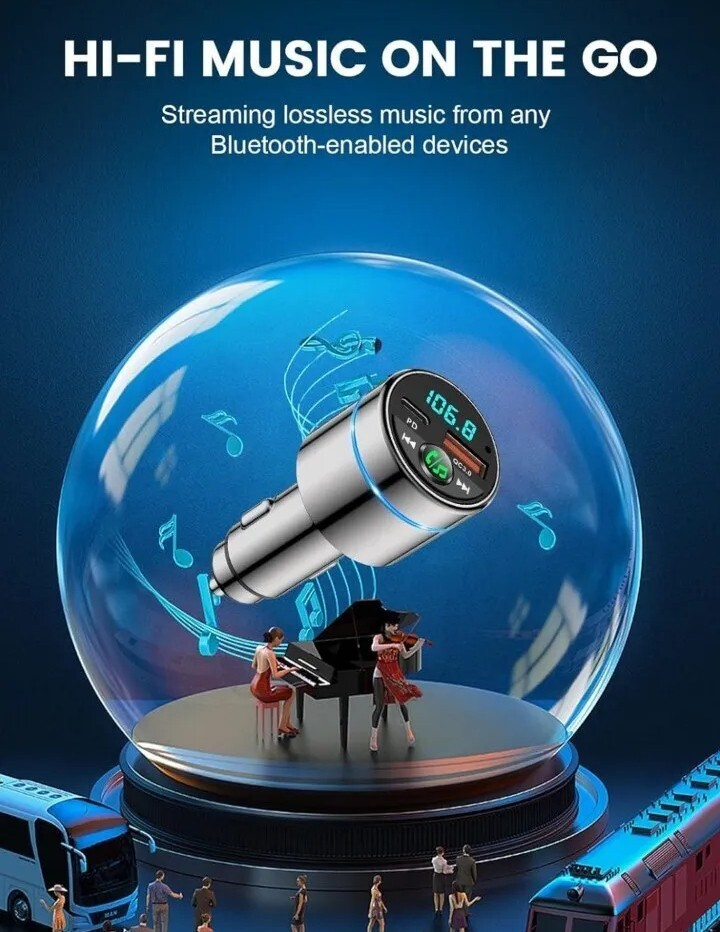 FM Transmitter for Car Bluetooth 5.3 [All-Metal] PD 30W & QC3.0 18W Fast Car 4pk