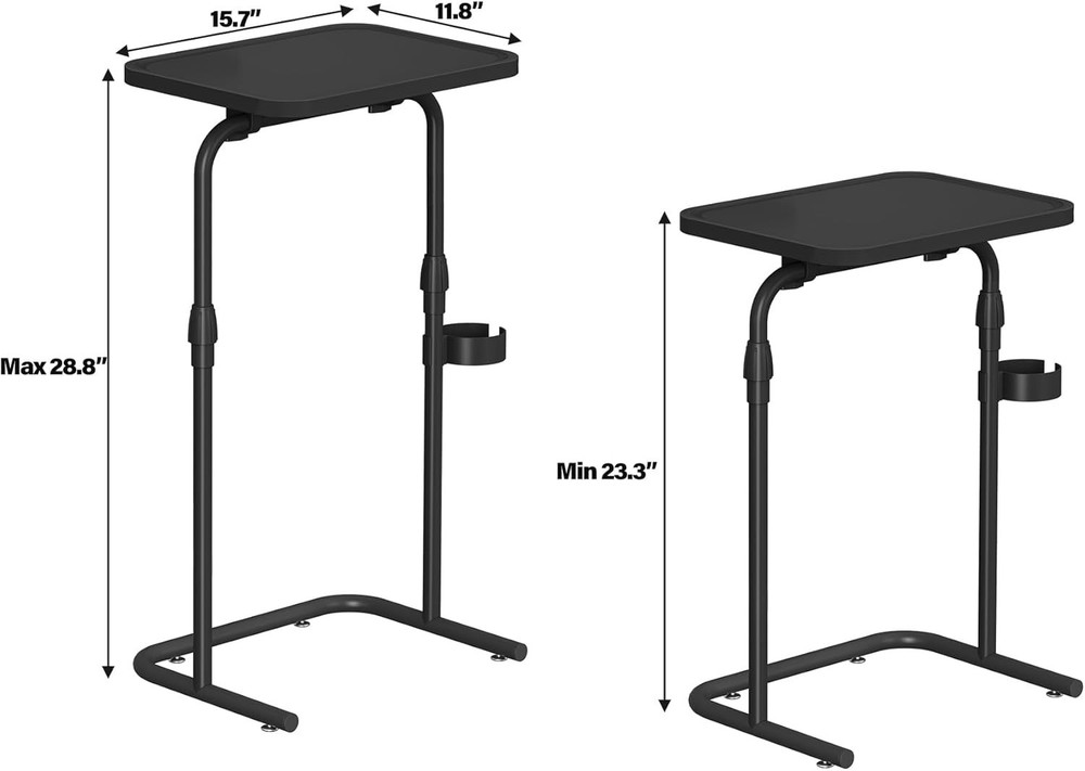 C Shaped End Table W/ Tiltable Surface Set of 2 Adjustable Height Side Table