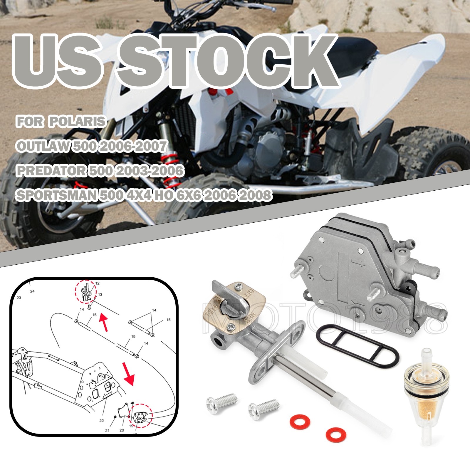 Fuel Valve Petcock and Fuel Pump For Polaris Outlaw 500 Predator 500 2003 - 2007