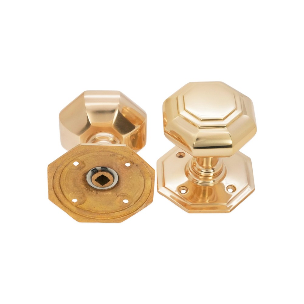 Door Knob Pair of Solid Octagonal Large Mortice Pull Handle Set Brass & Nickel