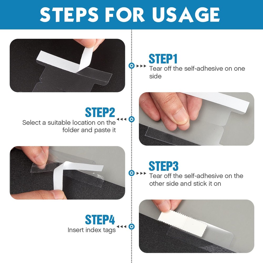 Insertable Self Adhesive Tabs with Printable Inserts, 1 Inch Clear Index...
