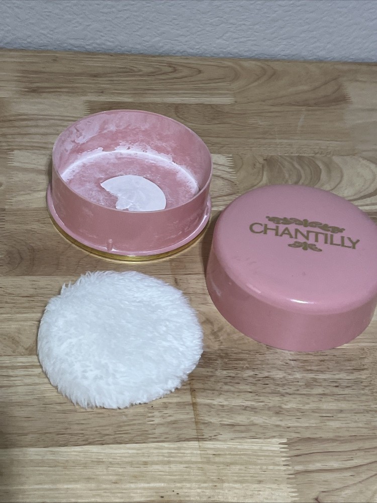 Vintage CHANTILLY Open Dusting Powder Container Case with Puff. Empty