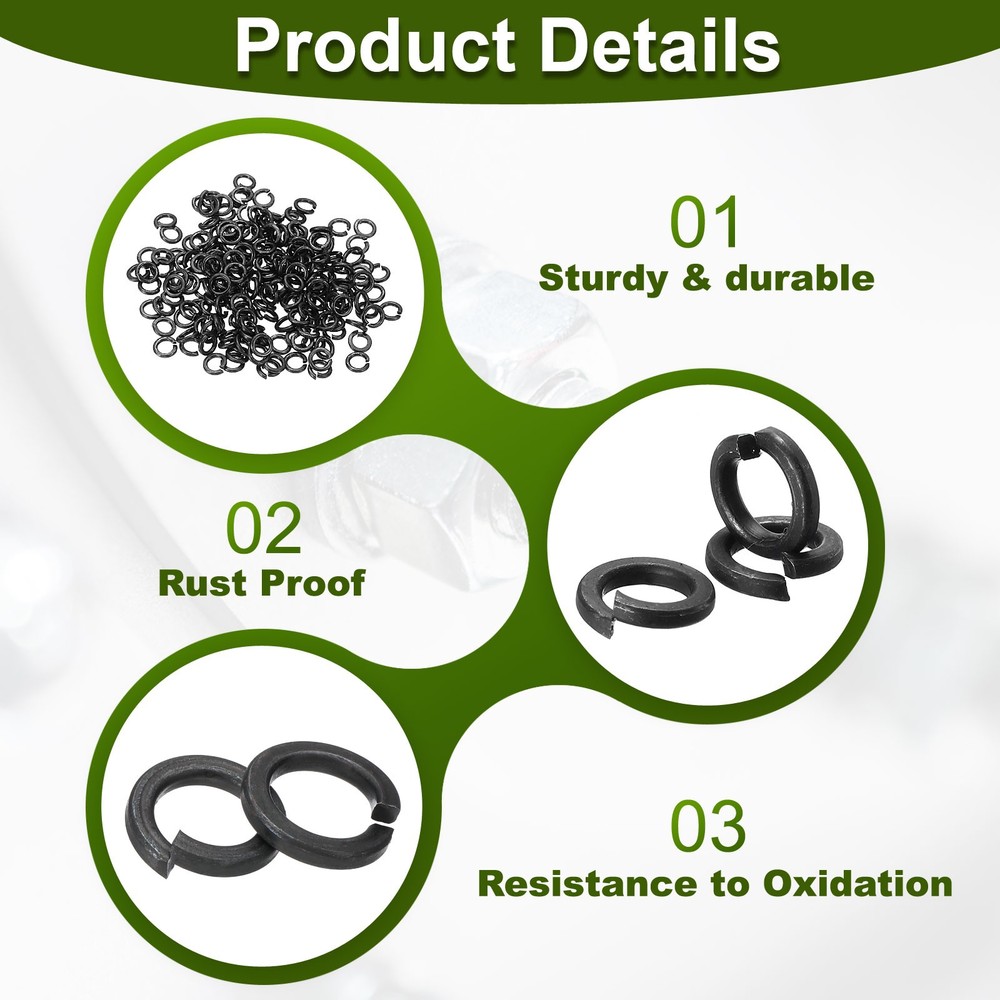 200 Pcs M3 Split Lock Washer Spring Lock Washer Spring Steel, Black