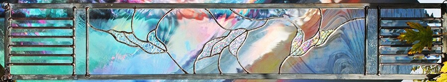 Stained Glass Window Panel Falling leaves clear iridized horizontal or vertical