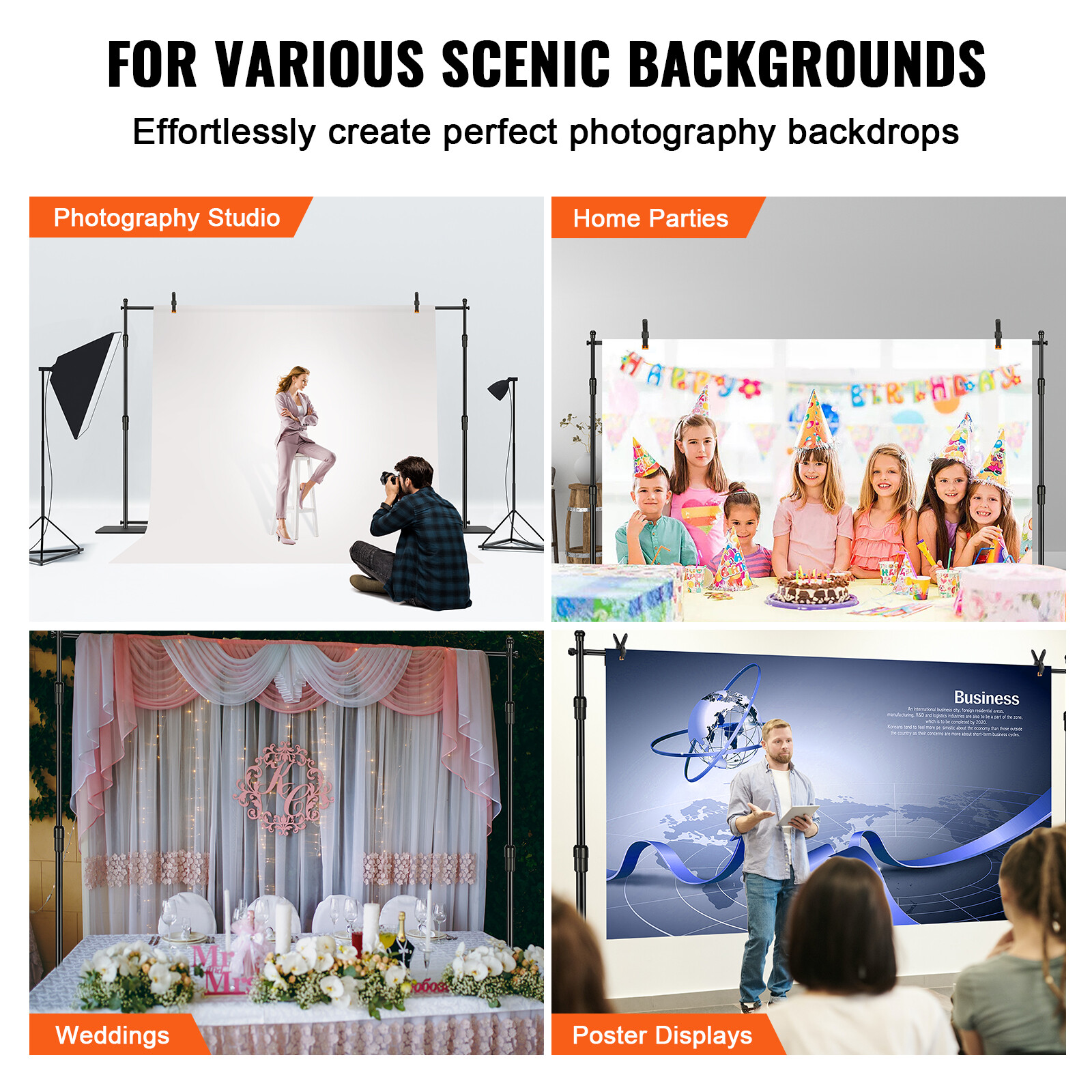 VEVOR Pipe and Drape Kit Heavy Duty Backdrop Stand Carbon Steel Base 10x10 ft