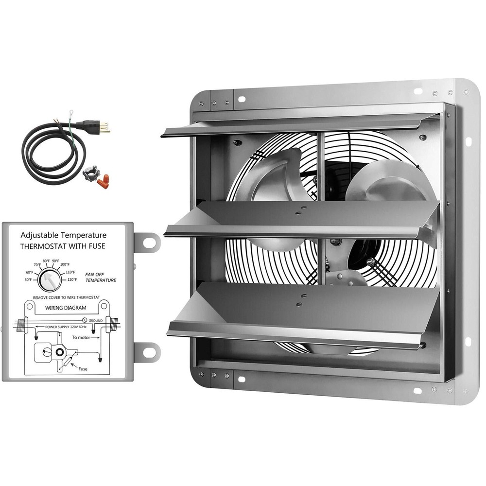 14 Inch Shutter Exhaust Fan with Temperature Controller and Power Cord Kit