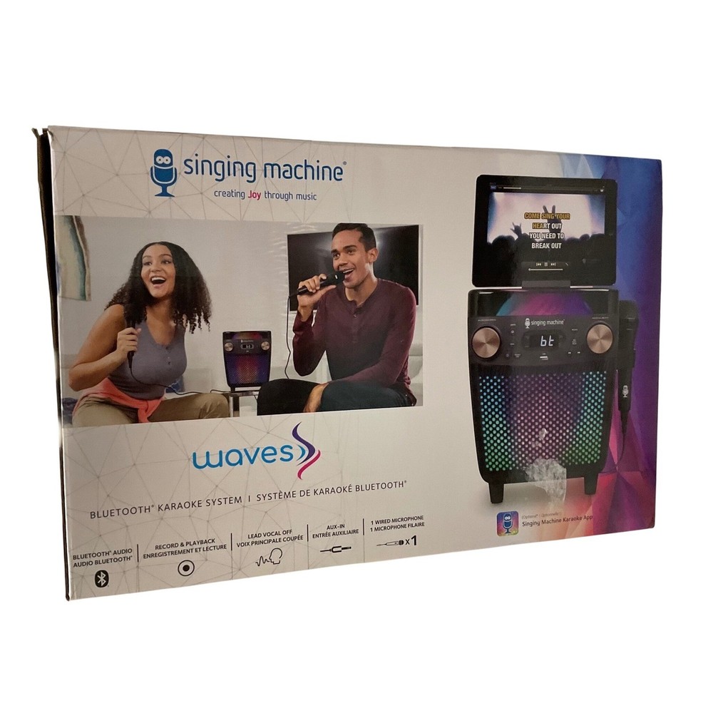Singing Machine Waves Bluetooth Karaoke System SML693BK LED Lights Black NEW