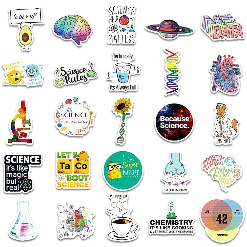 Aowplc 100 Pcs Natural Sciences Stickers Pack, Physics, Chemistry, Multicolor