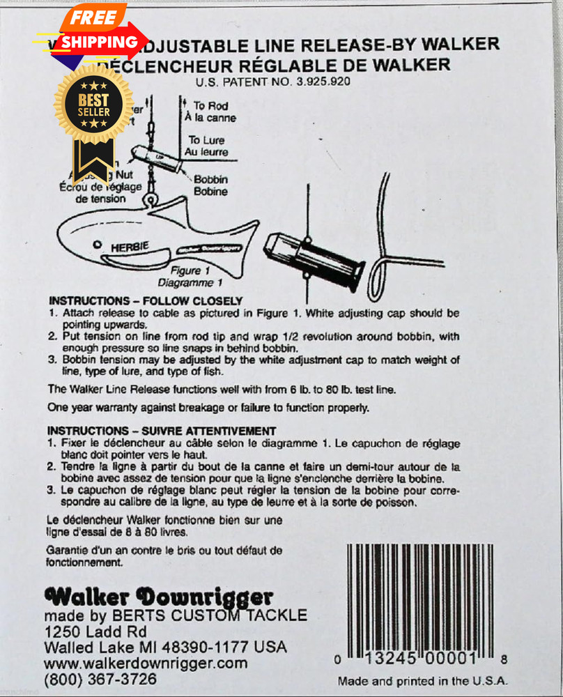 Walker Adjustable Downrigger Line Release black