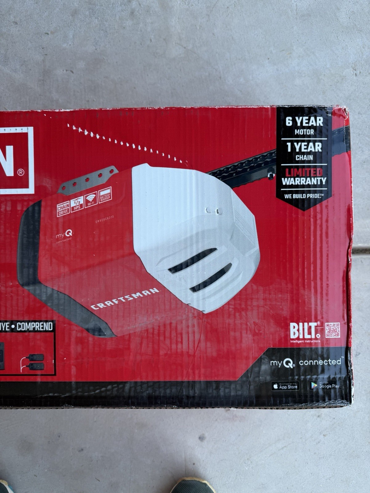 Craftsman 1/2 HP Chain Drive MyQ Wifi Smart Garage Door Opener Battery Back-Up