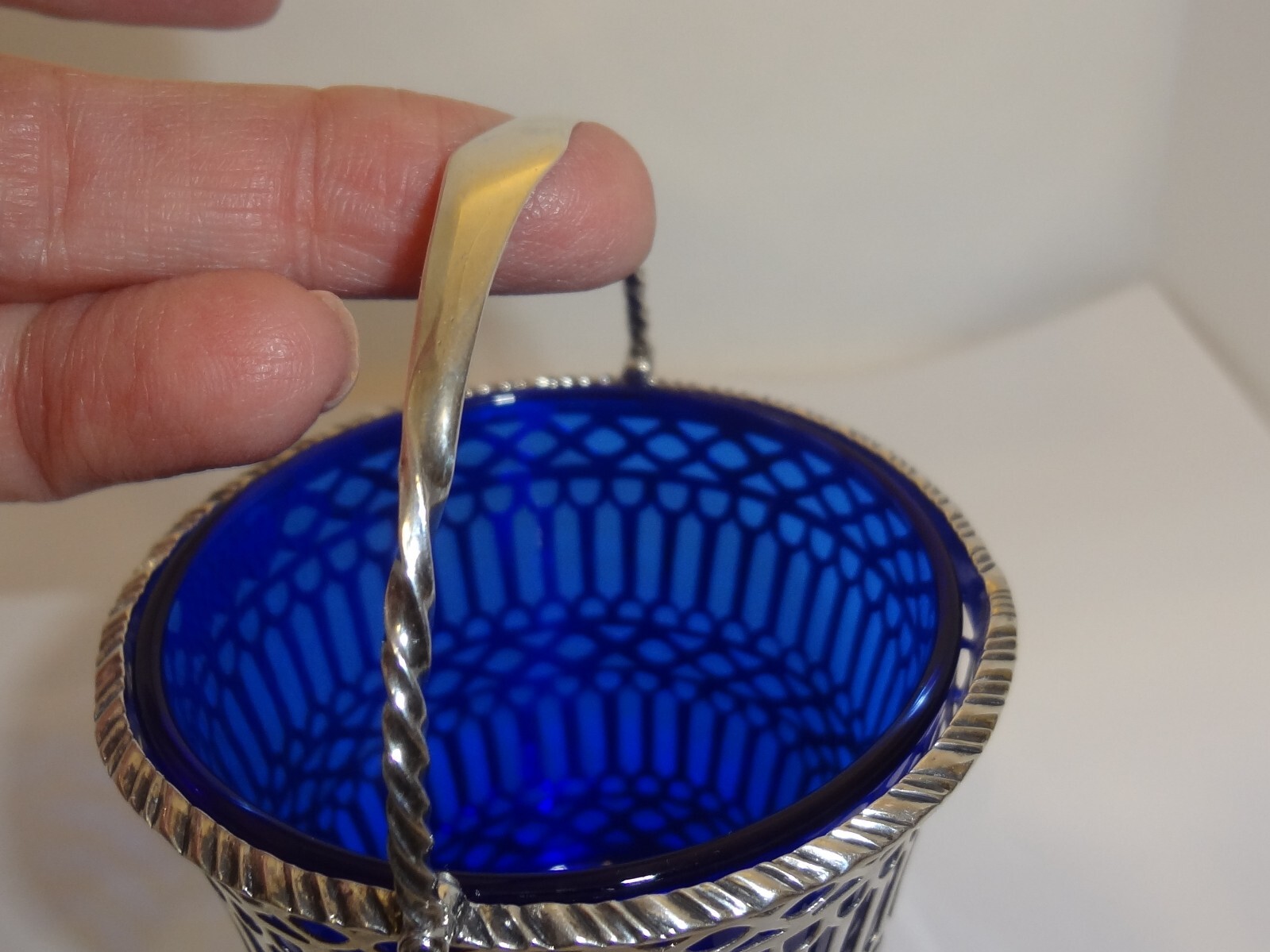 George III 1773 London PHILIP FREEMAN Sterling Silver & Glass Salt Cellar Basket