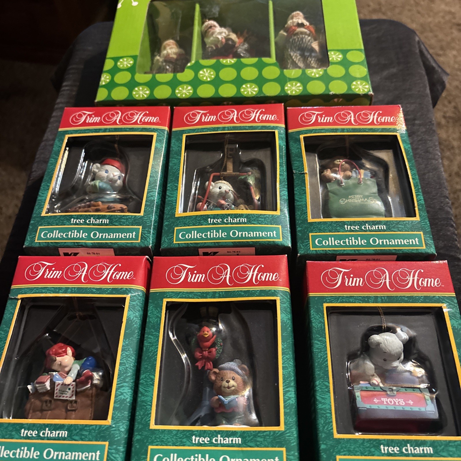 Trim A Home Tree Charm Christmas Ornaments Lot 6New In Box w/ 3pc Santa hunter