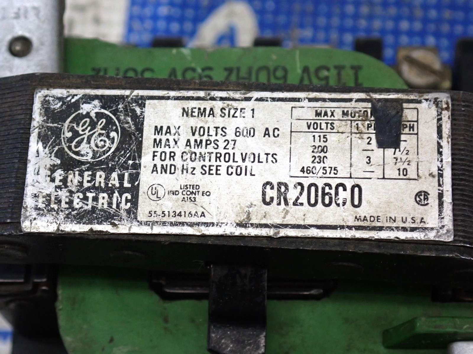 GE CR206C0 Size 1 3 Pole 27 Amp 600 Volt Starter 90/115 Volt Coil - Tested ST448