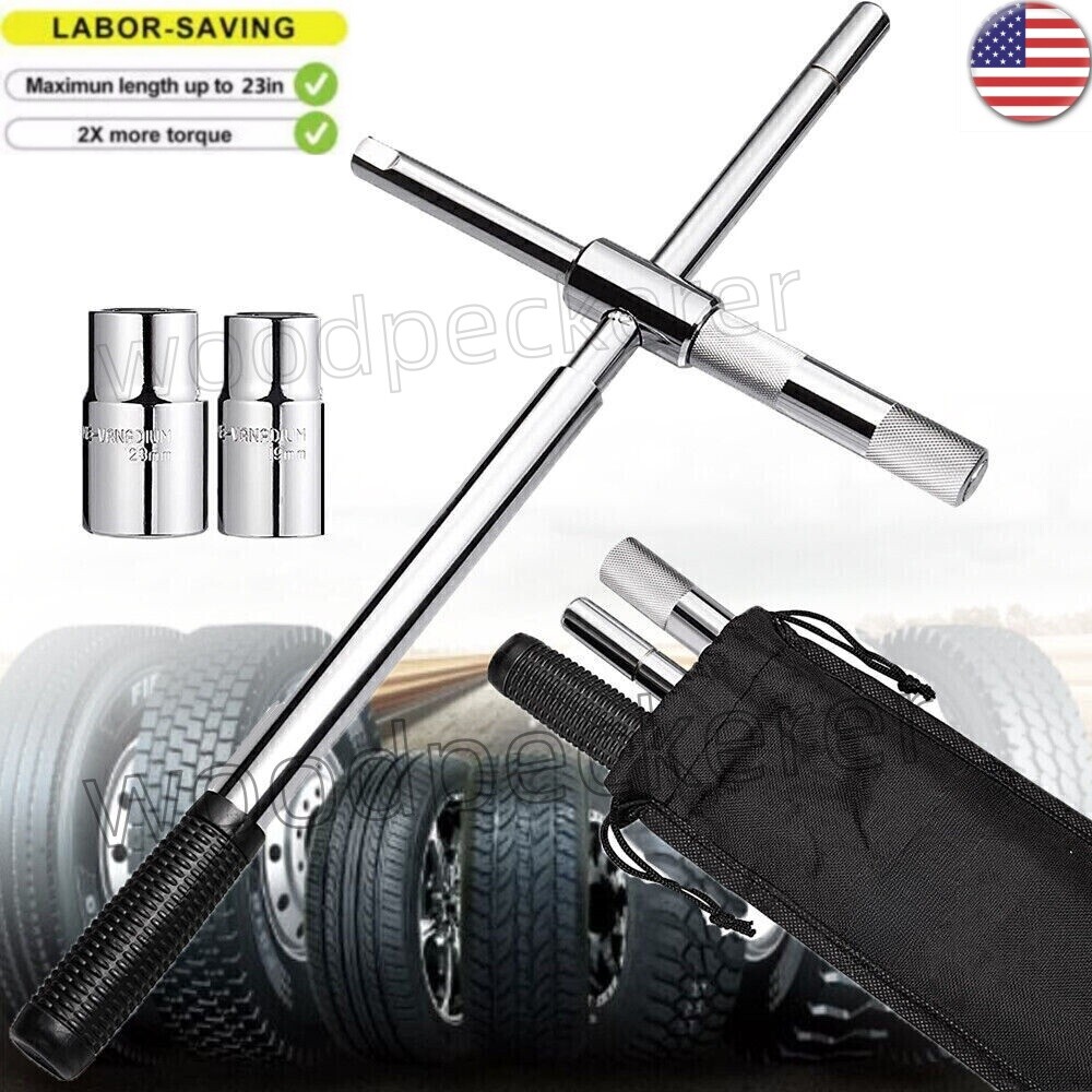 New Universal 23" Extended Lug Wrench 4 Way Tire Iron Nut Wrench Set W/Socket US