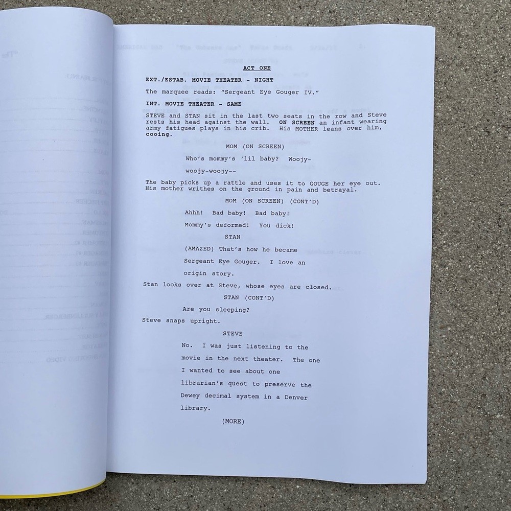 American Dad 2010 The Unbrave One Production Used Original Table Draft Script