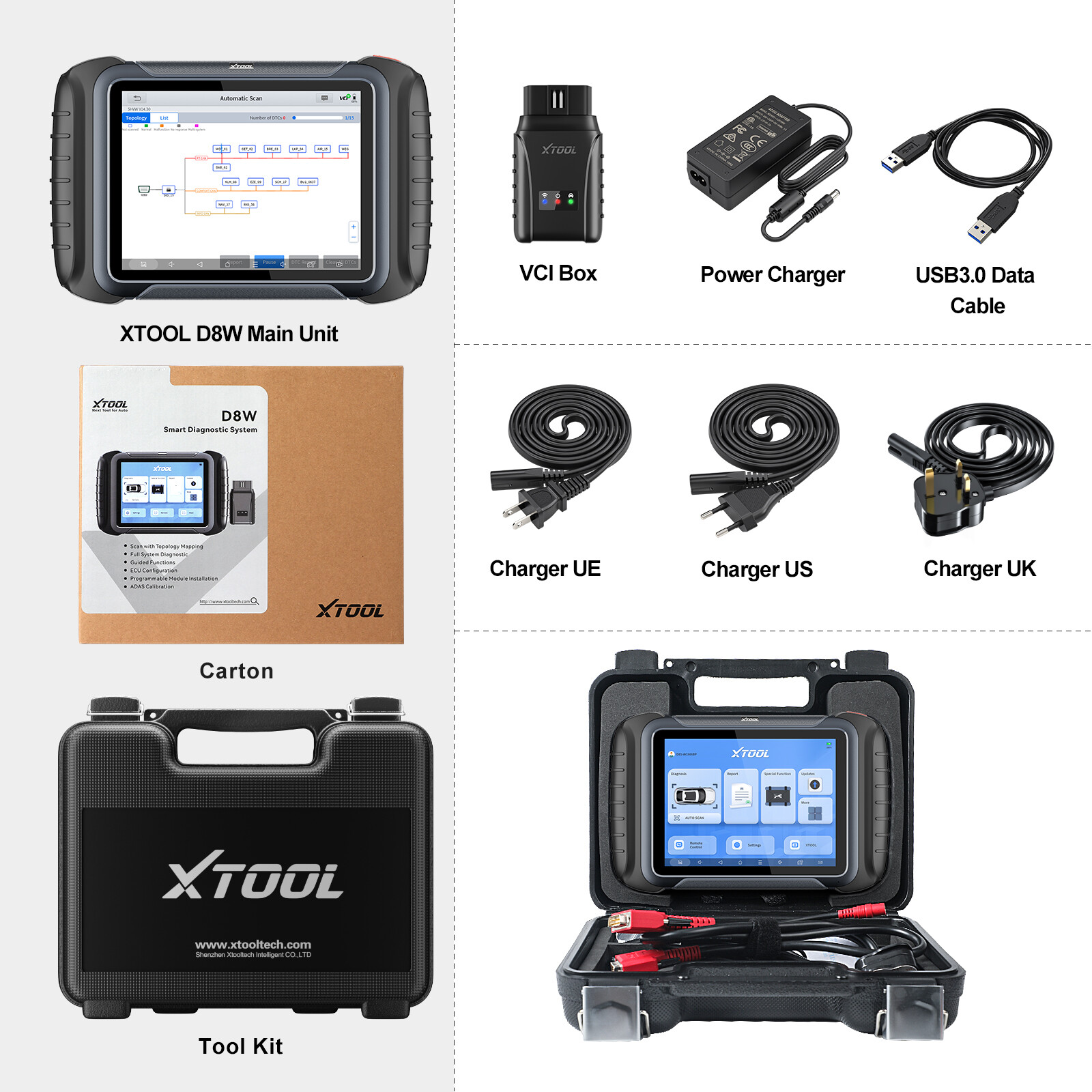 USED XTOOL D8W Auto Full Diagnostic Tool Bi-Directional WIFI Scanner Topology