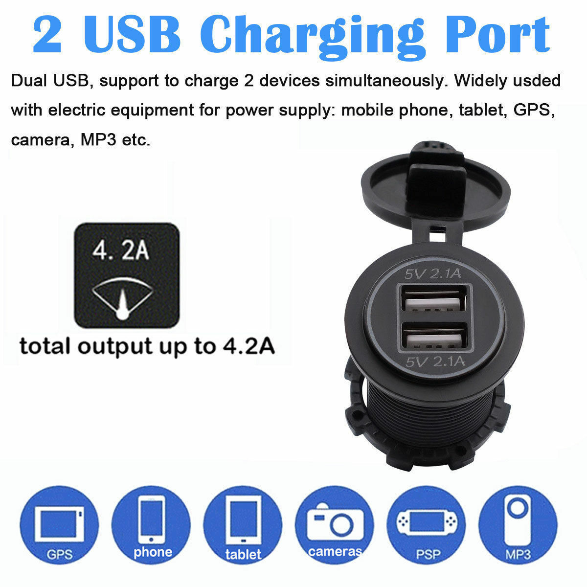 12V Car Lighter Socket Dual 2.1A USB Port Charger Power Outlet LED