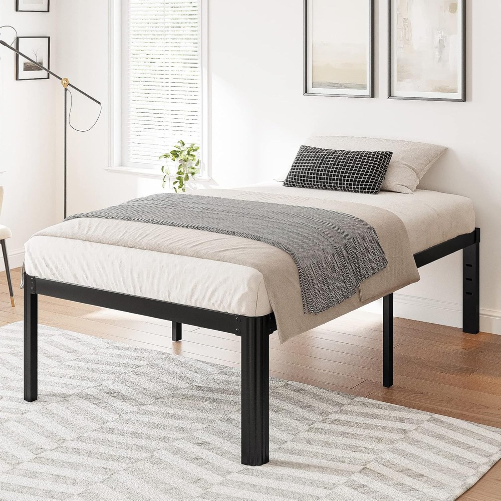 18in Heavy Duty Twin Bed Frame No Box Spring Needed Metal Platform Bed Frame