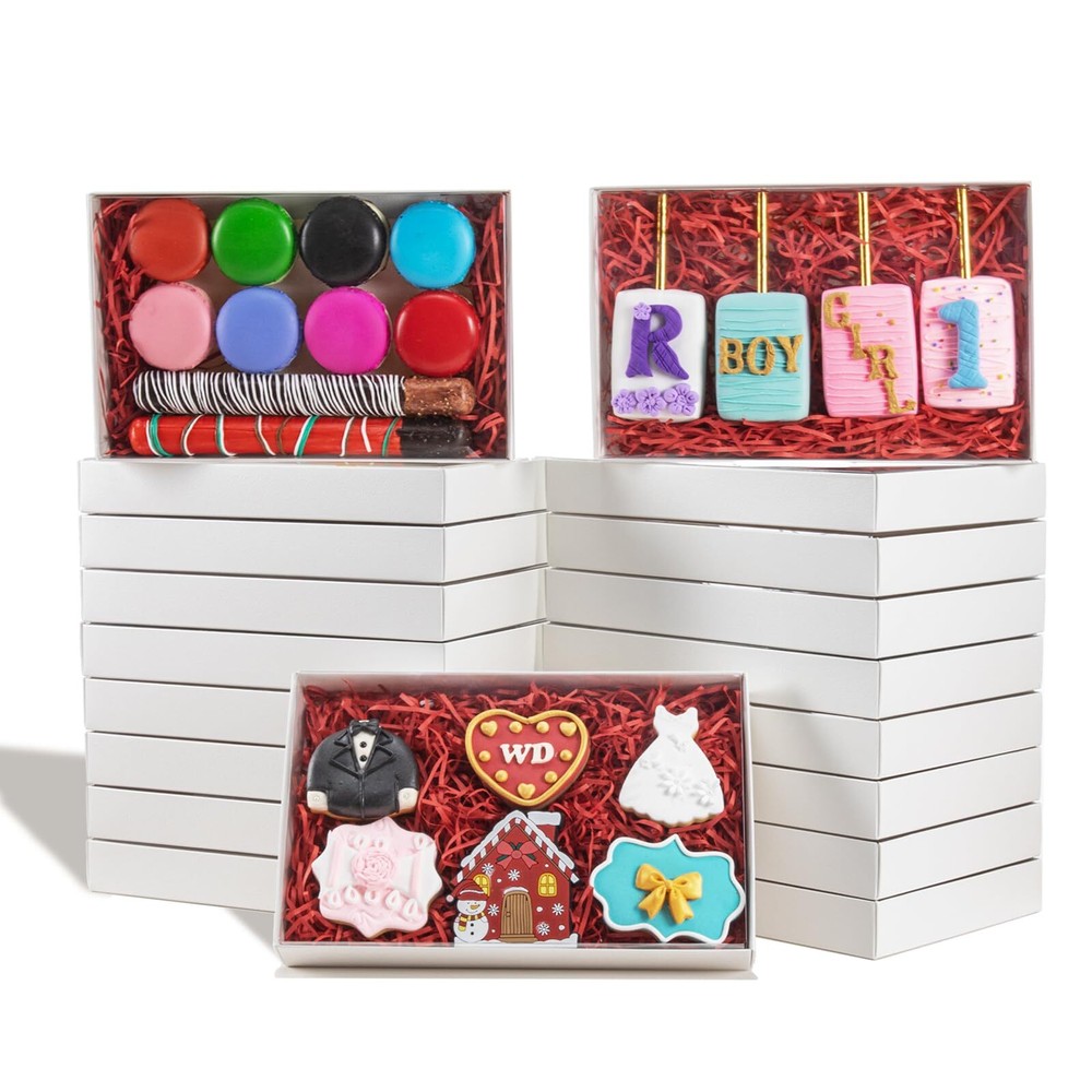 RomanticBaking30PCS 9½"x 6"x 1¼" White Cookie Boxes with Full Clear WindowCak...