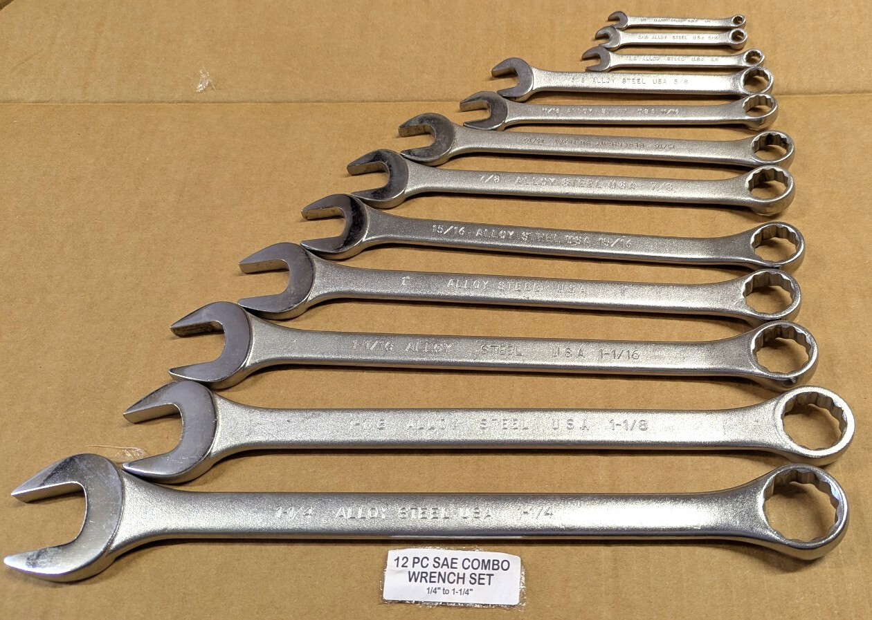 NEW BLACKHAWK USA 12Pc. SAE Combination Wrench Set 1/4" :1-1/4"-Alloy Steel F.Sh