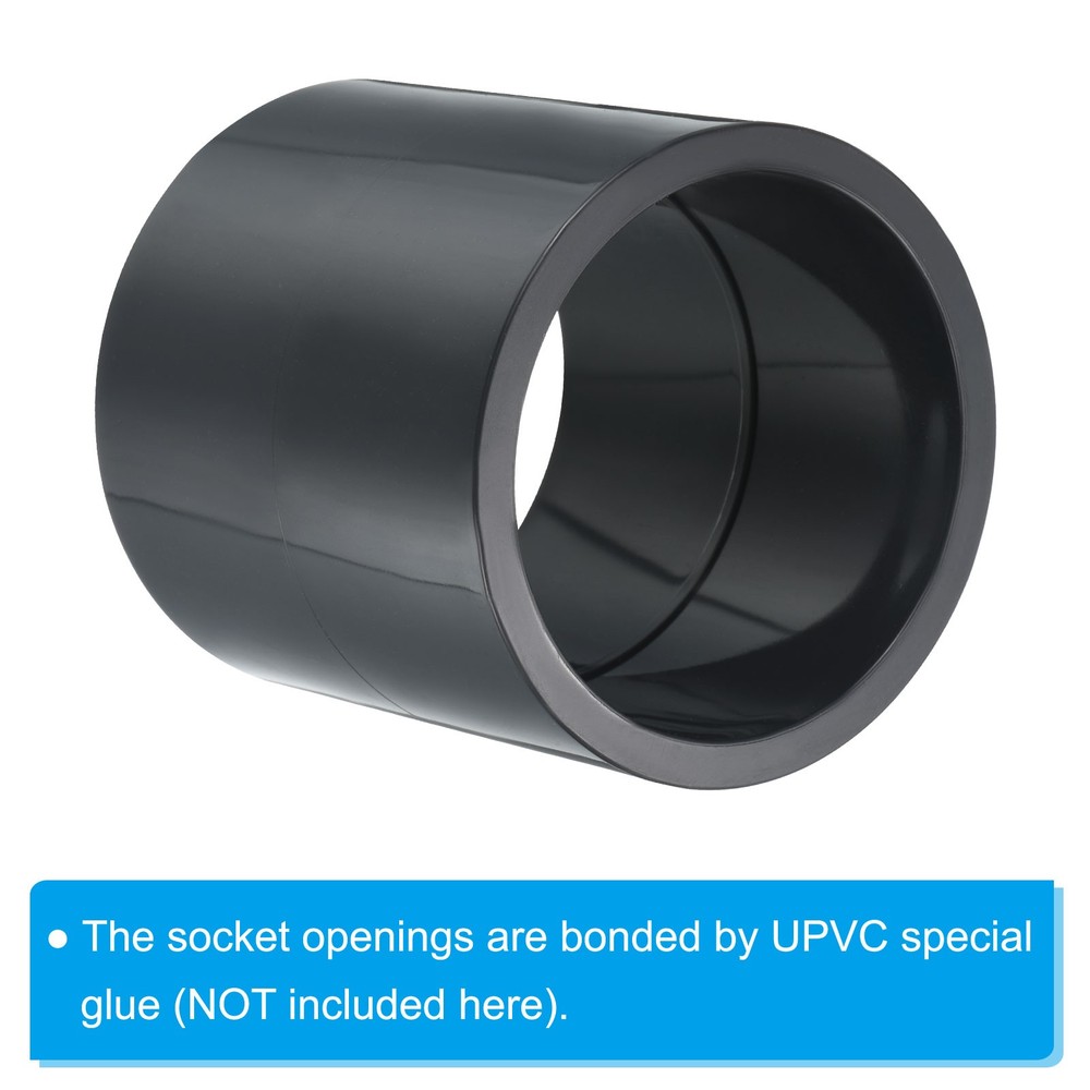 UPVC Pipe Fitting 75mm 2.95" Socket, 2pcs Straight Joint, Dark Grey