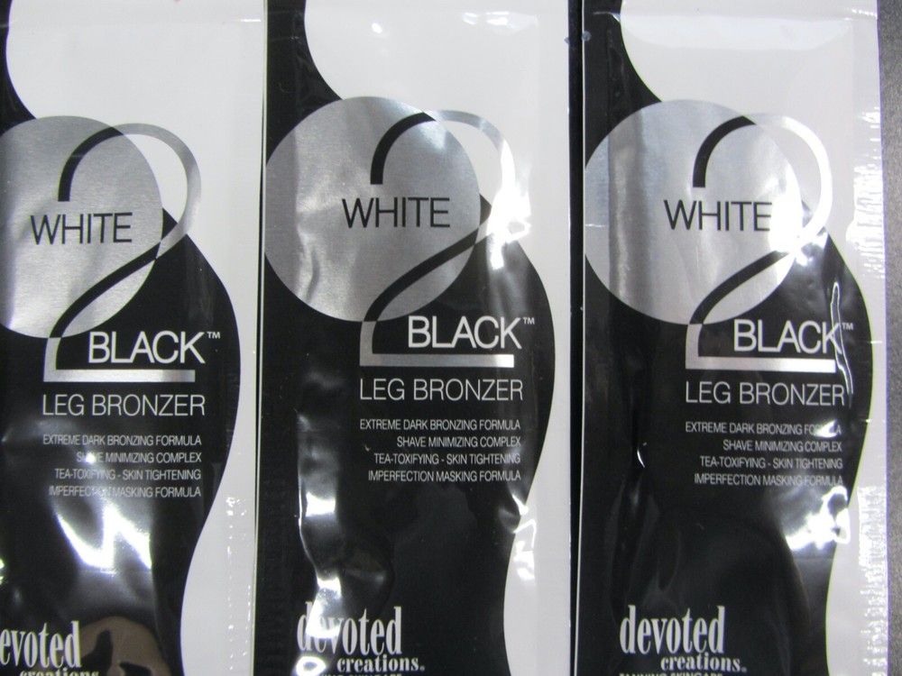 5 PACKETS DEVOTED CREATIONS WHITE 2 BLACK LEG BRONZER TANNING LOTION