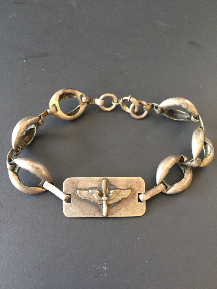 Vintage Sterling Silver WWII US ARMY Air Force Locket ID Bracelet- 7 1/4"