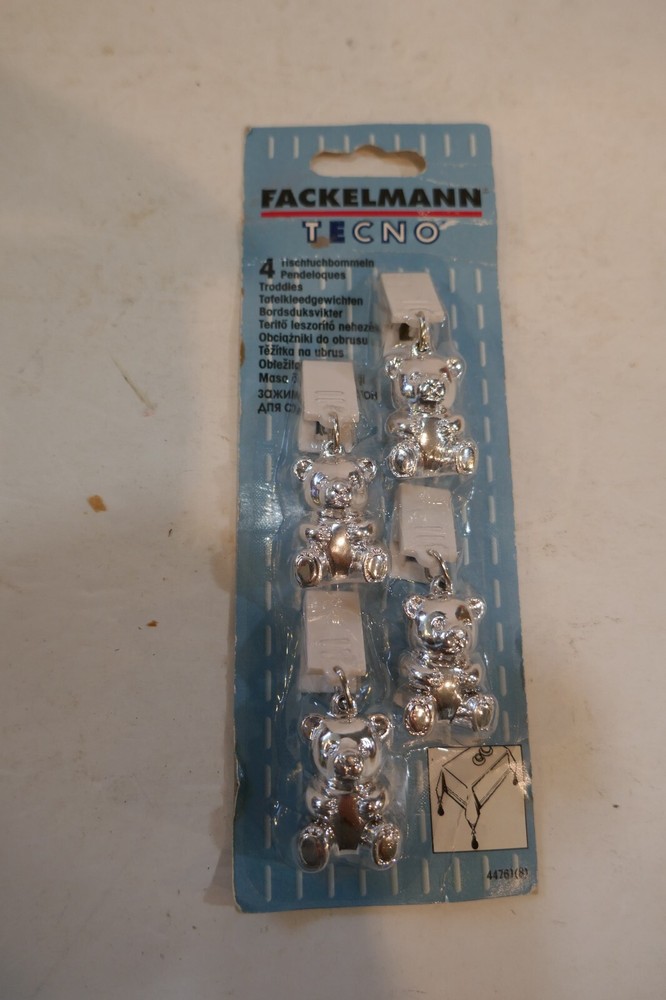 Fackelmann TEDDY BEAR Tablecloth Weights and Clips -Silver Tone German Made