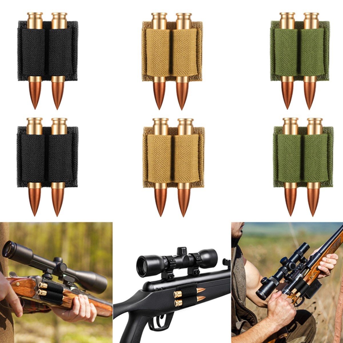 2PCS 2 Round Bullet Holder for Rifle Ammo Holder Bullet Keeper with Hook & Loop