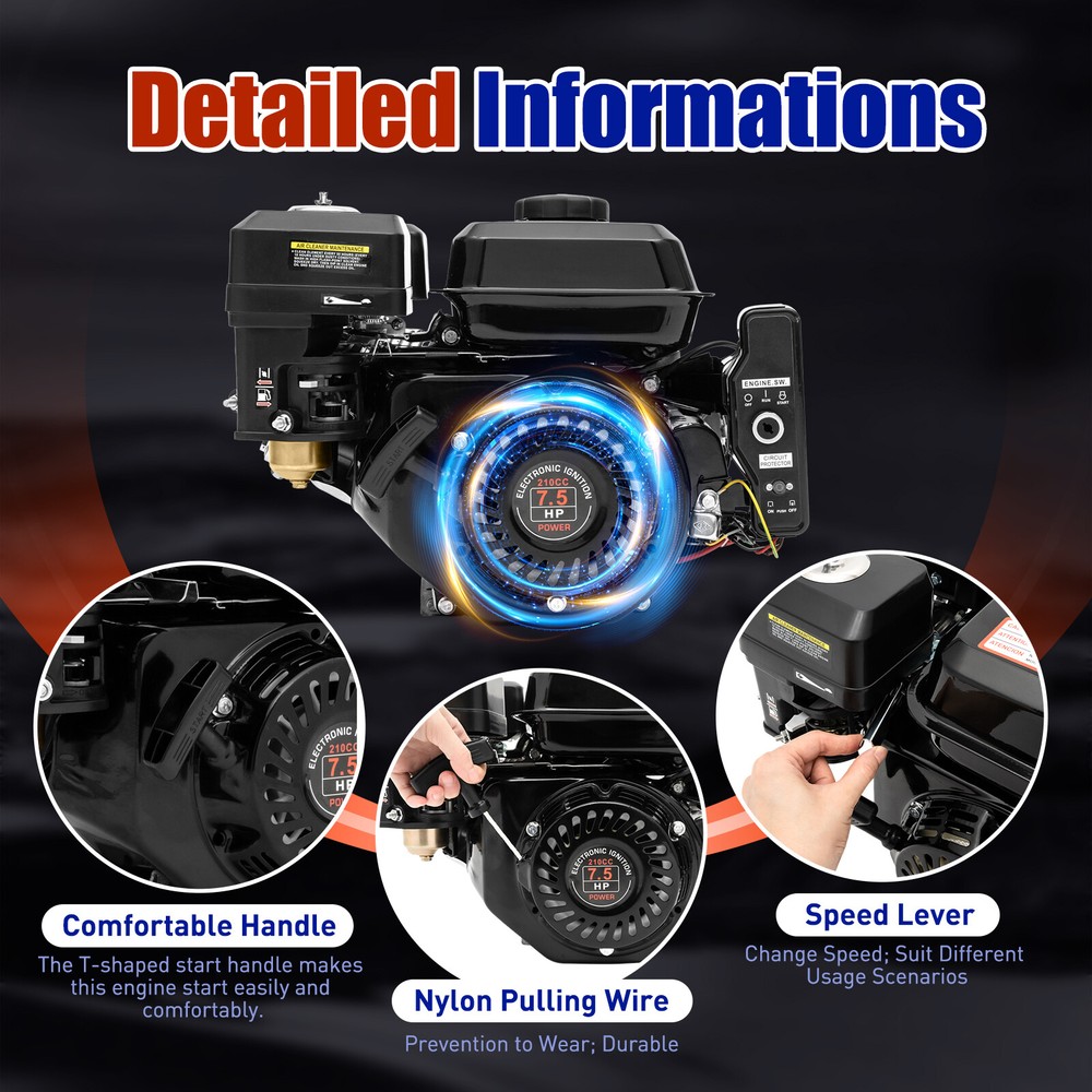 Gas Engine 212CC 4 Stroke Electric Start Horizontal Engine Gasoline Engine Motor